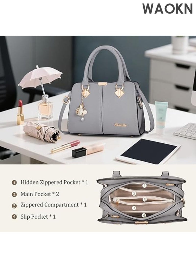 WAOKN Elegant Women's Handbag Shoulder Bags , Backpacks Travel Bag , Shopper Satchel Messenger Messenger Bag , Pouch Waterproof PU Leather , Fashionable and versatile , large capacity handbag , unisex , grey. - Image 4
